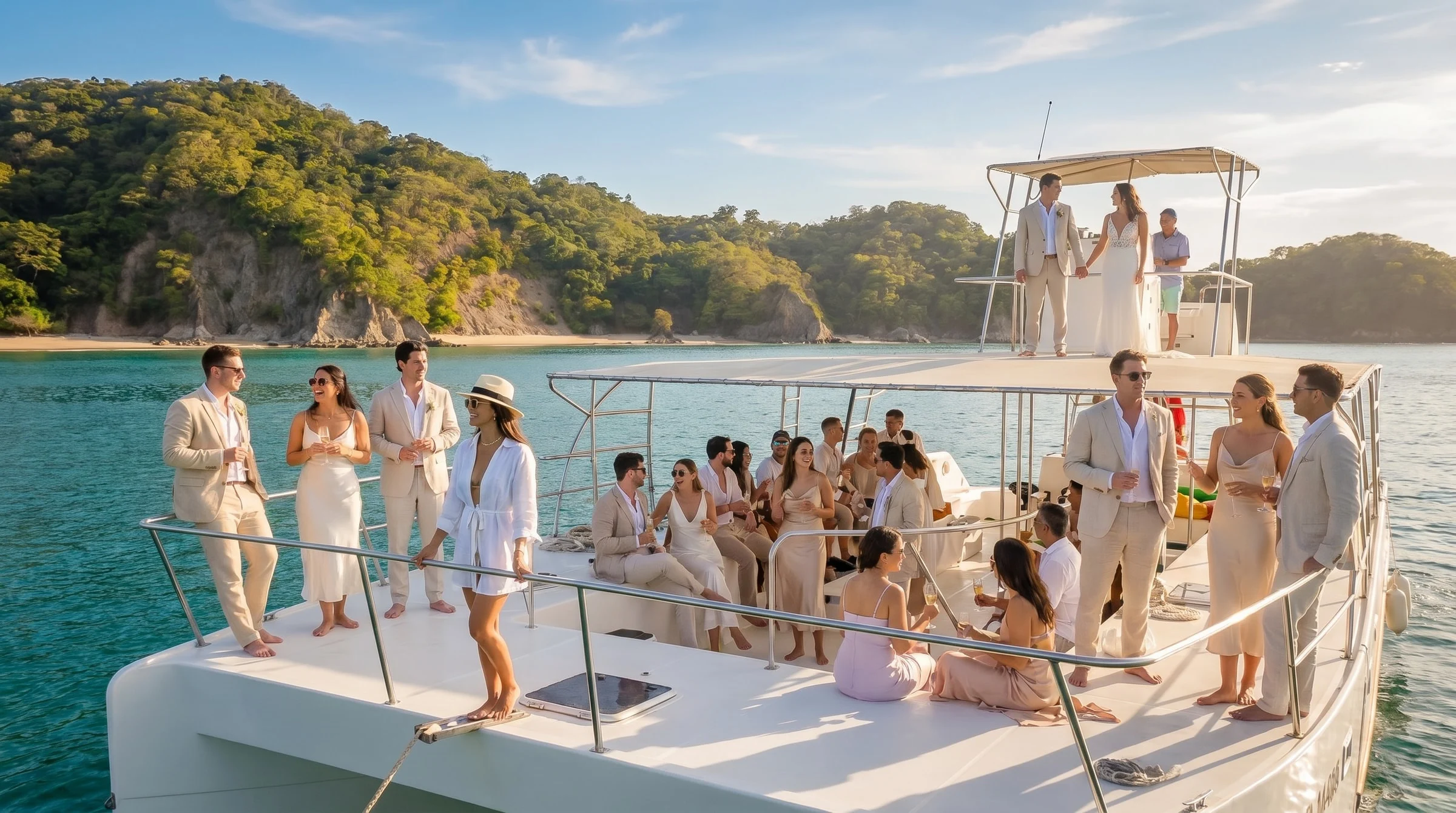 Wedding group on a catamaran cruise